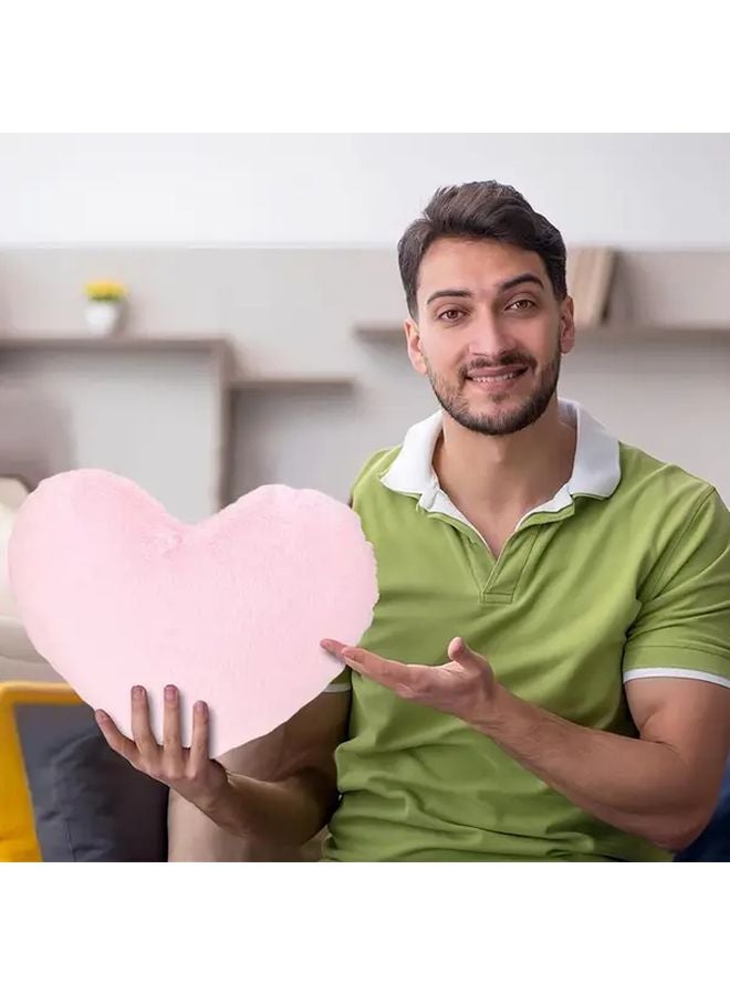 Pink Heart Shaped Plush Throw Pillow Soft Fluffy Romantic Flower Decor 33x25cm - Image 3
